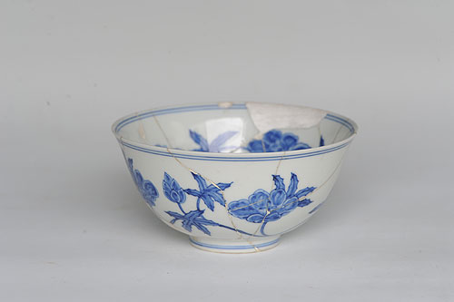 Blue-and-white palace bowl with the design of plants