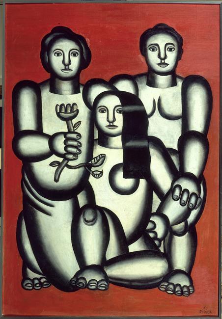 Three girls on red background (composition with three women), 1927