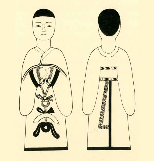 河南信阳楚墓出土的彩绘漆木女俑身上组玉佩佩戴情况(战国)