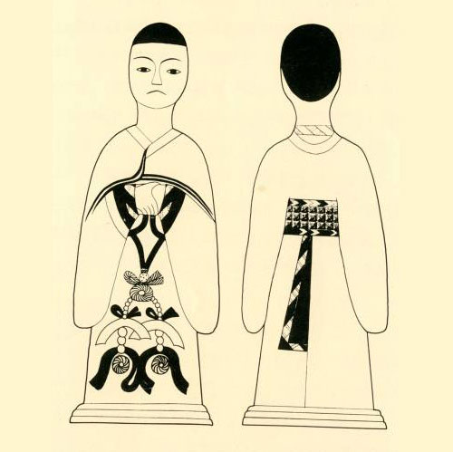 河南信阳楚墓出土的彩绘漆木女俑身上组玉佩佩戴情况(战国)