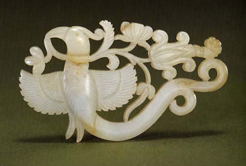 唐代 青玉鸟衔花佩