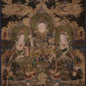 清康熙八年(1669年) 绢本设色 177×93厘米 长沙市大观仓艺术博物馆藏 三大士像