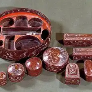 彩绘双层九子漆奁