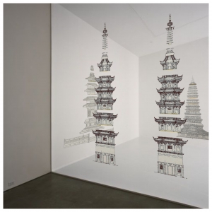 装置 /300×300×400cm/ 艺术微喷 /2023 我借用了塔,以界画和建筑学中测绘图的形式重塑我心中的塔,和心中的体验。在展示方式上运用全息投影技术,在白色的空间投射出一个由线条建构的塔,人走进其中,让人回归到直觉灵性的幻像之中。层层分离的塔,既是打开,又是分体、断裂的幻境,正合我心中的观照。这里没有太多的艺术,而是作为艺术家,也作为人纯粹精神居所的重修和返归之路。 邵译农《心魔,心佛》