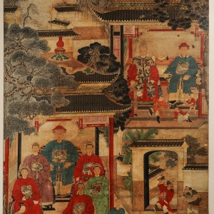 清代 纸本设色 183×106厘米 长沙市大观仓艺术博物馆藏 八仙祝寿祖先像