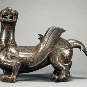 Bronze two-wing legendary beast inlaid with silver