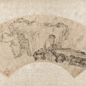 清 纸本水墨 21.5×47cm 款识:松风吹解带,山月照弹琴。蓏圃慎写。 印鉴:黄(白文) 慎(白文) 一角楼(朱文) 黄慎 山月照弹琴图