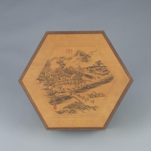 竹刻山水图七格茶叶盒