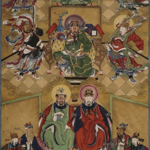 清代 绢本设色 135×79厘米 长沙市大观仓艺术博物馆藏 关公众神图
